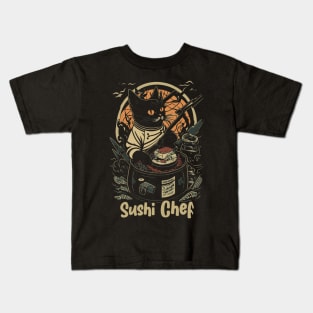 Retro Japanese-Inspired Feline Culinary Cat as Sushi Chef Kids T-Shirt